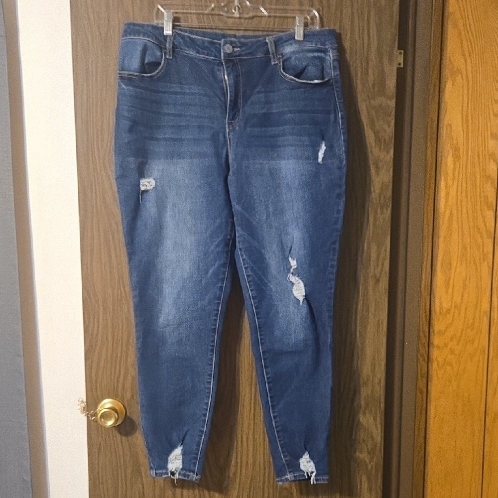 Maurices High Rise Distressed Blue Skinny Jeans